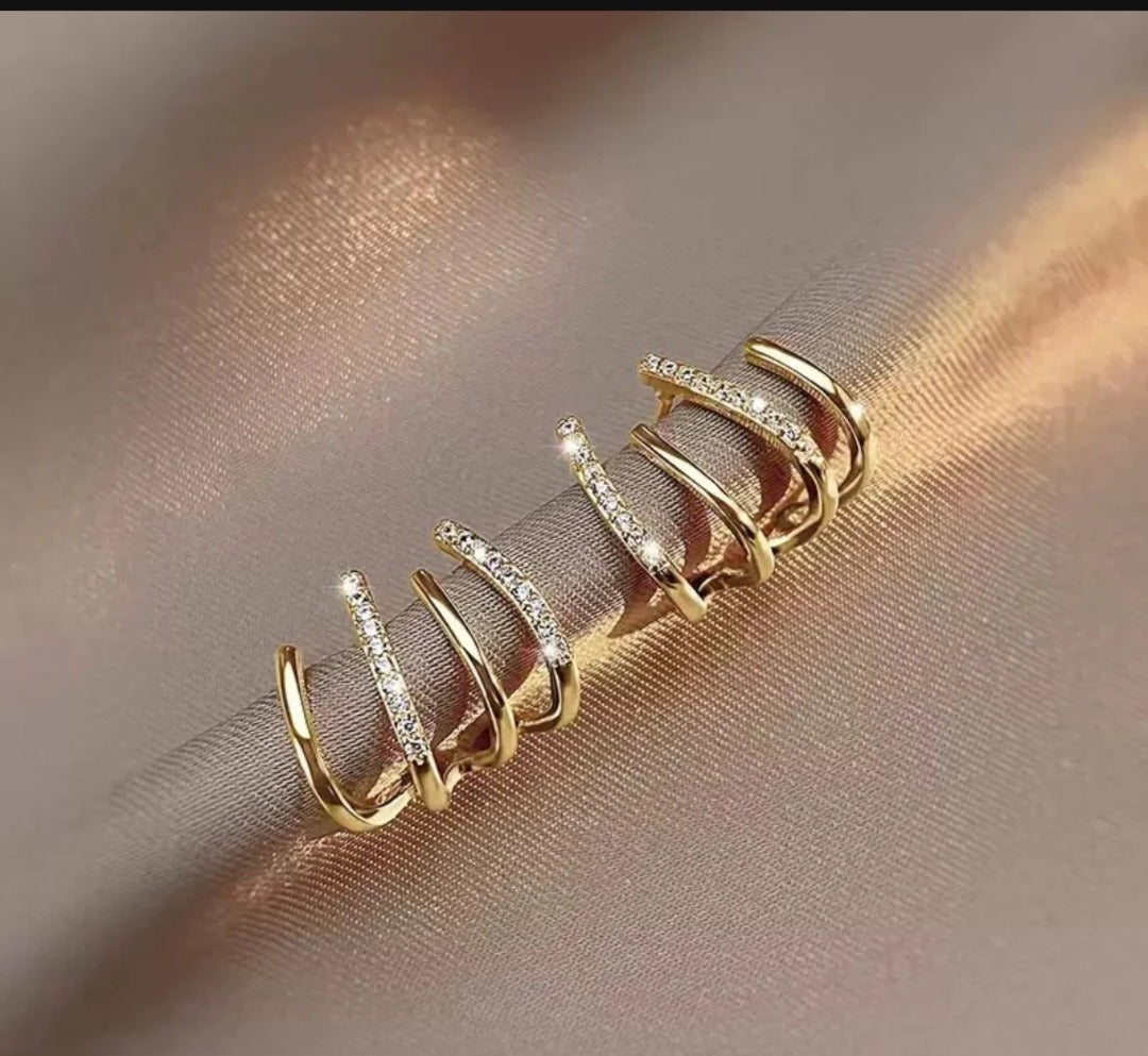 Crystal Line Gold Finish Mini Hoop Earrings Set (Multi Pair)