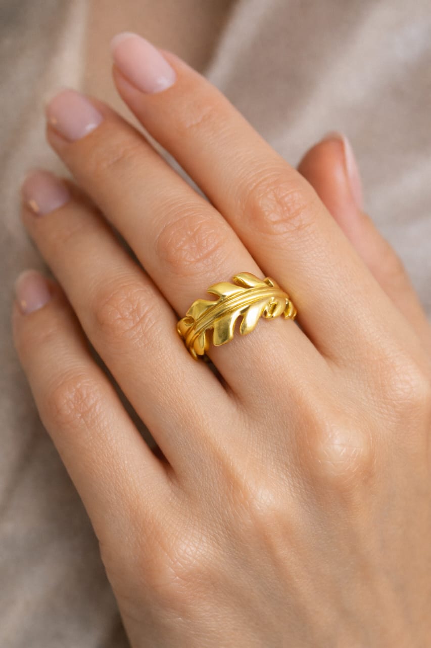 Gold Leaf Statement Ring for Women | Nature Inspired Adjustable Ring