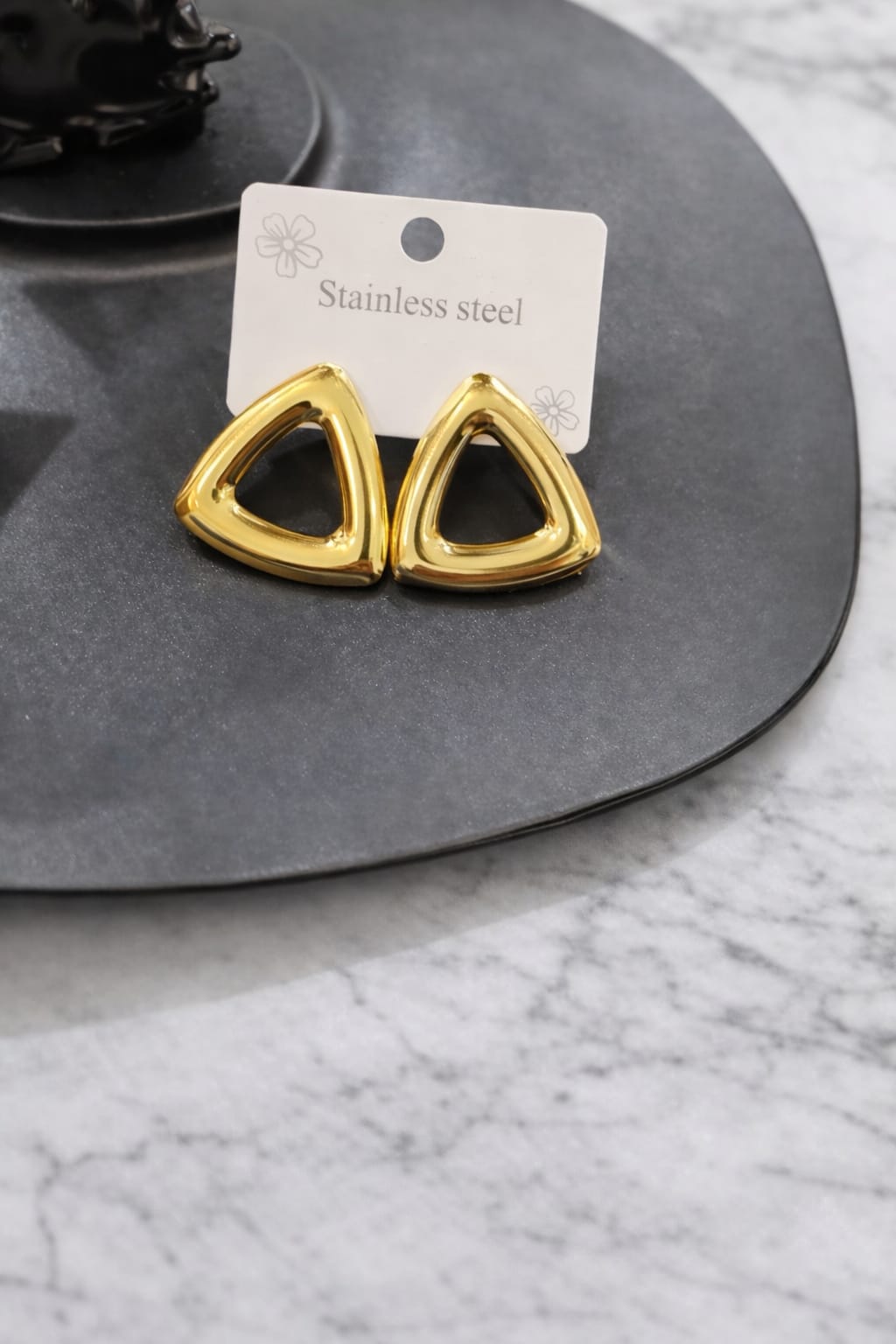 Minimal Triangle Gold Finish Statement Earrings