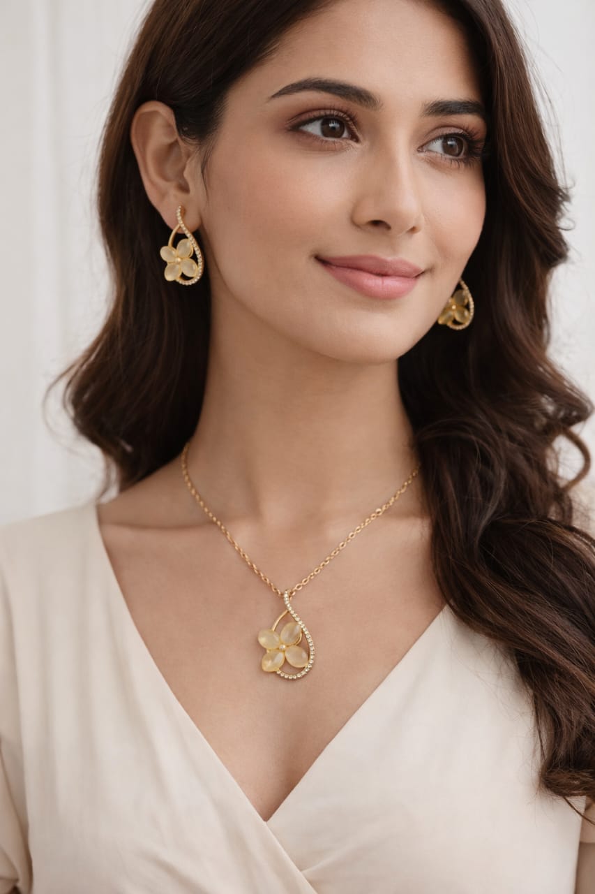 Elegant Floral Pendant Necklace Set for Women