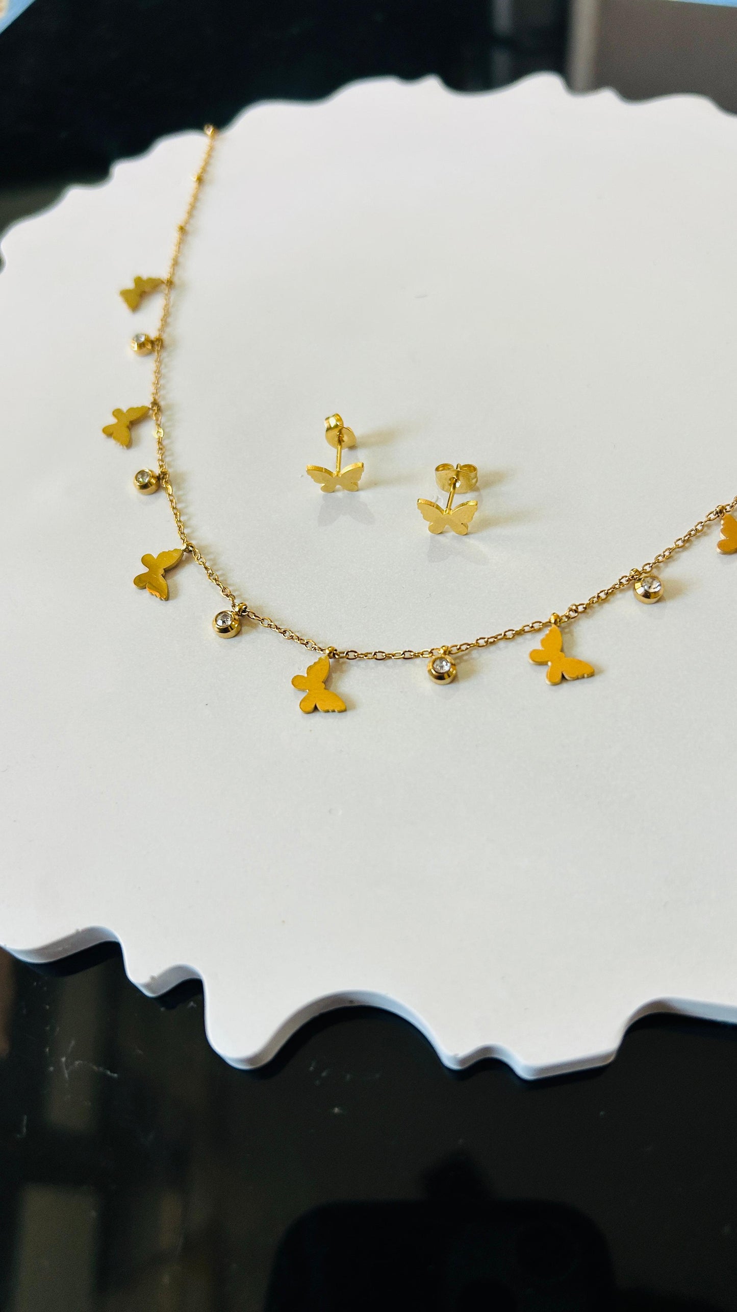 Butterfly Charm Gold Necklace & Stud Earrings Set – Minimal Elegant Jewellery