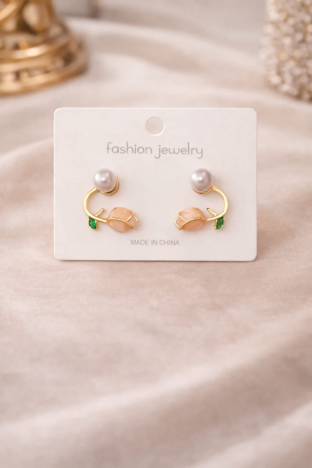 Pearl Floral Vine Gold Finish Earrings