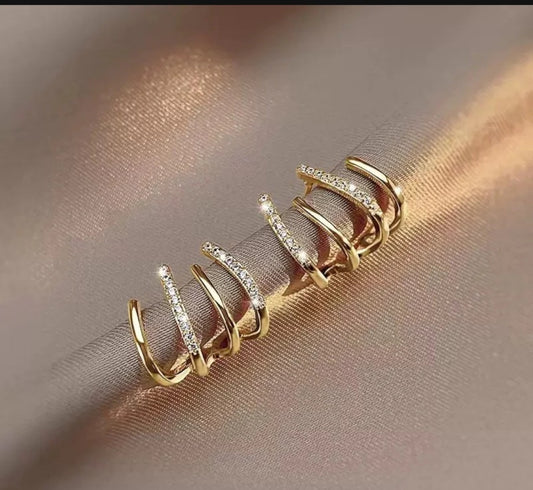 Crystal Line Gold Finish Mini Hoop Earrings Set (Multi Pair)