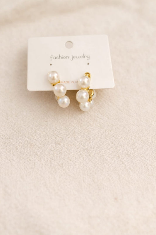 Triple Pearl Gold Hoop Earrings – Minimal Luxury Style