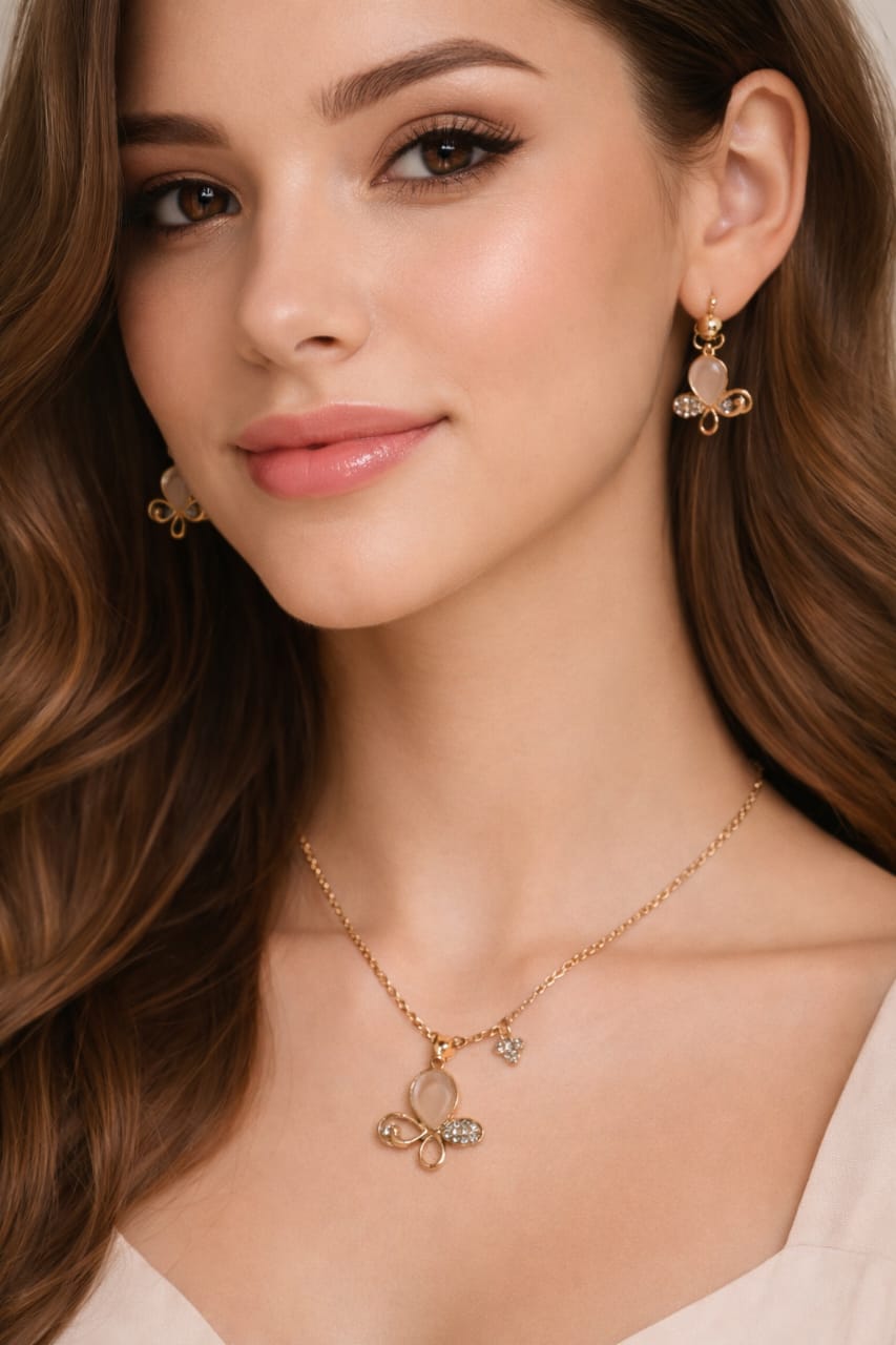 Crystal Charm Pendant Necklace & Earrings Set