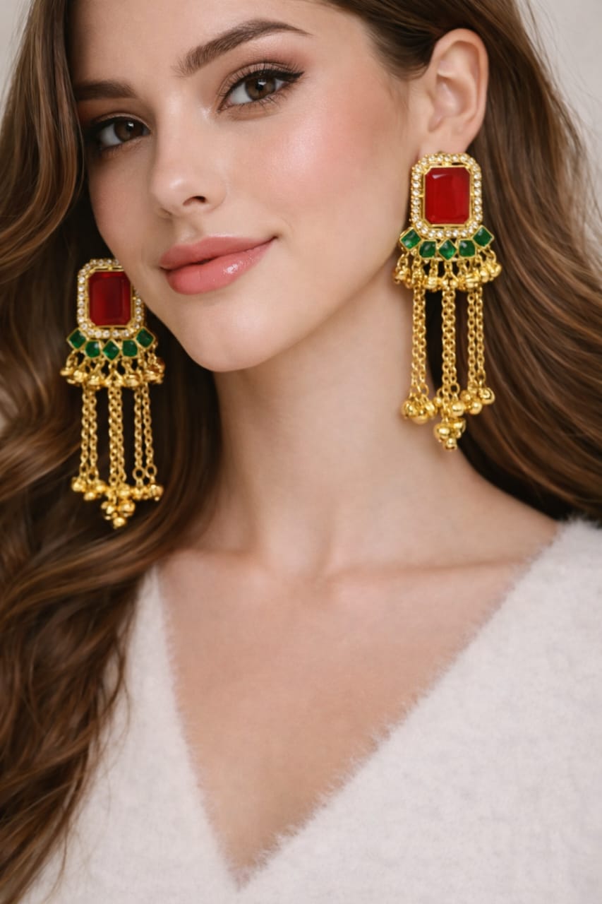 Royal Kundan Tassel Statement Earrings – Traditional Party Wear