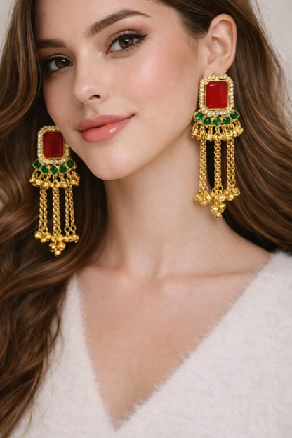 Royal Kundan Tassel Statement Earrings – Traditional Party Wear