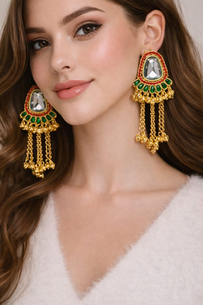Royal Kundan Tassel Statement Earrings – Traditional Party Wear