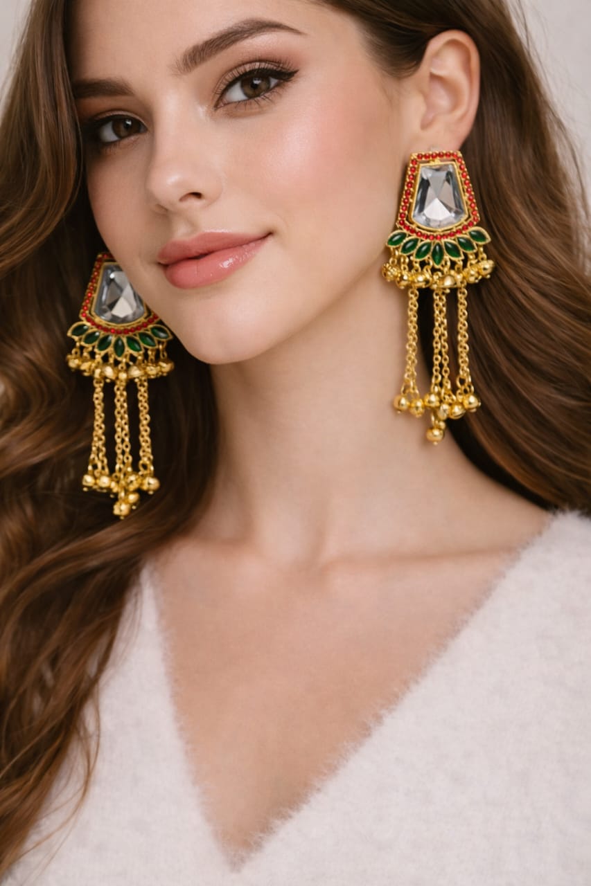 Royal Kundan Tassel Statement Earrings – Traditional Party Wear