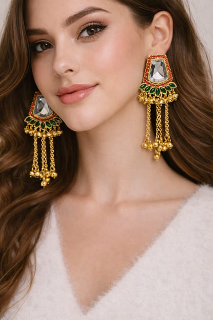 Royal Kundan Tassel Statement Earrings – Traditional Party Wear