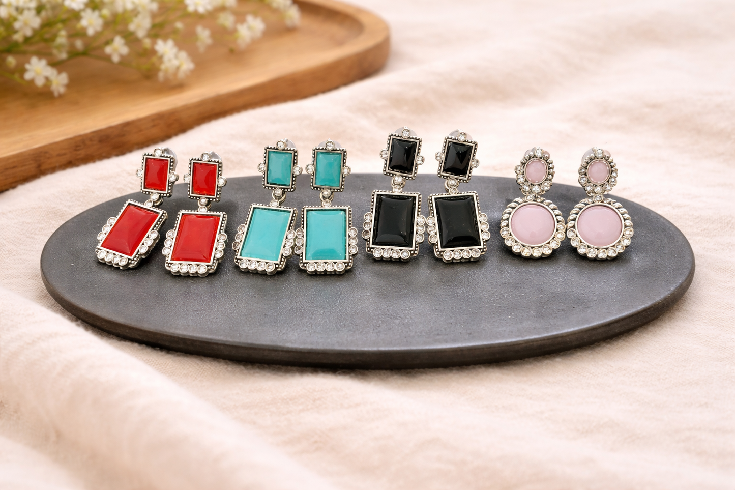 Retro Geometric Drop Earrings (Multi Color)