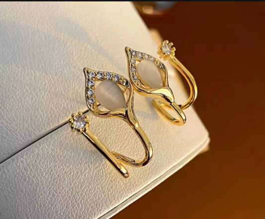 Elegant Leaf Crystal Open Hoop Earrings