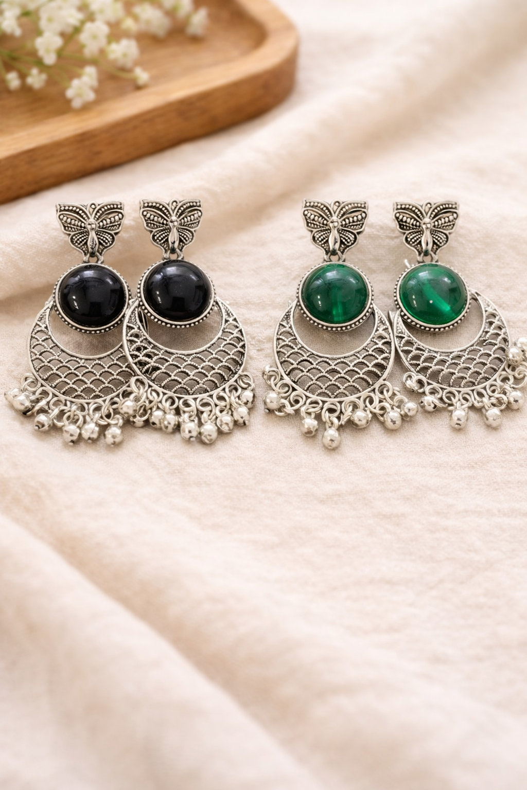 Oxidised Butterfly Chandbali Earrings