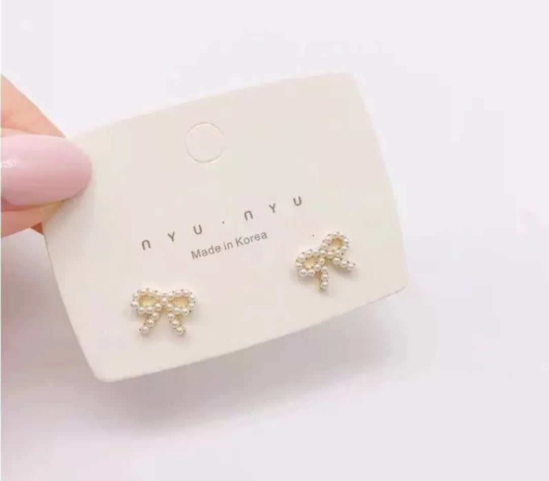 Mini Pearl Bow Stud Earrings