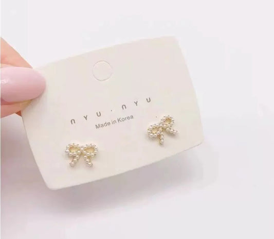 Mini Pearl Bow Stud Earrings