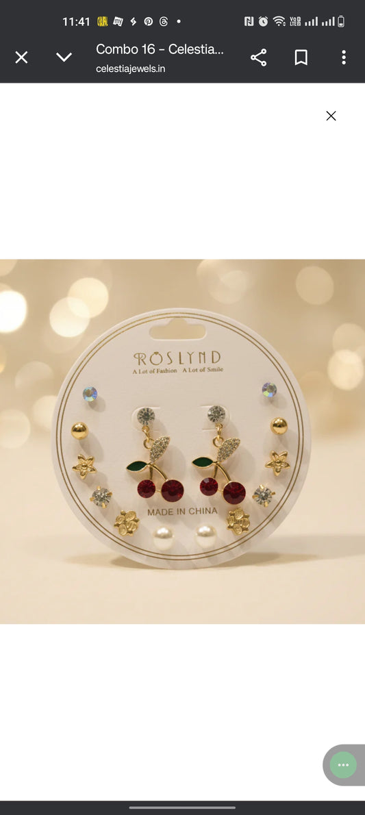Cherry Charm Multi Earrings Set