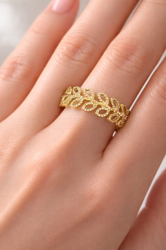 Floral Vine Adjustable Gold Ring