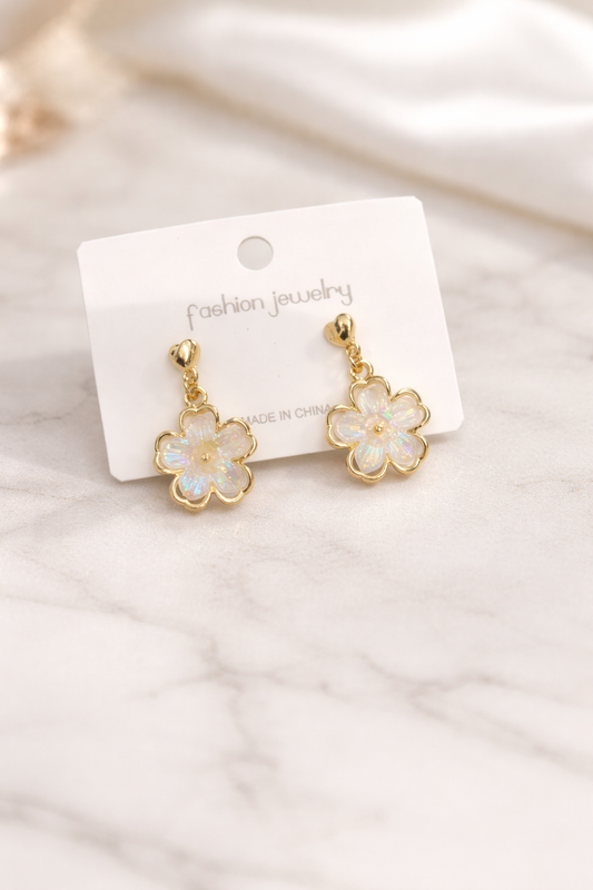 Hanging Marble Flower Earrings