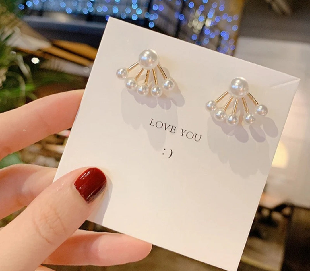 Pearl Fan Designer Stud Earrings