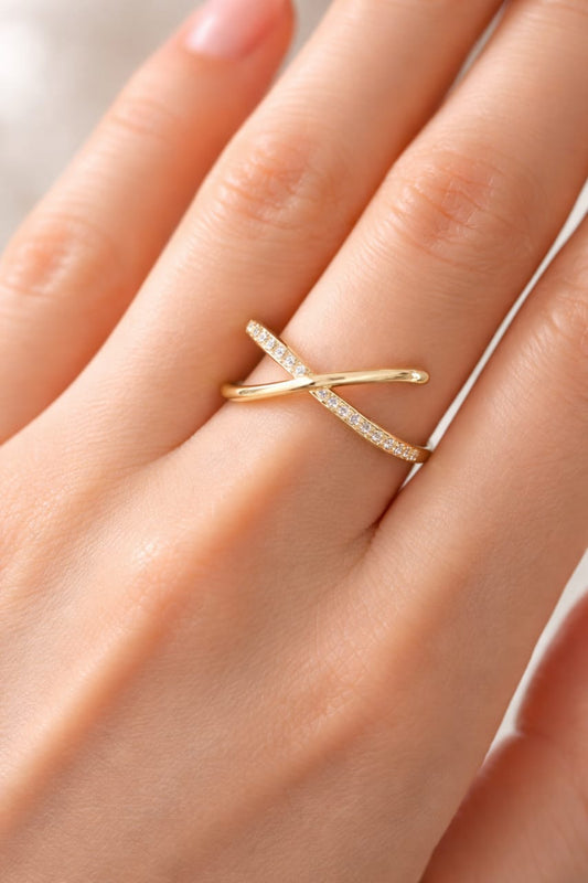 Criss Cross CZ Gold Ring