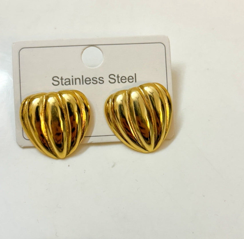 Golden Heart Statement Stud Earrings
