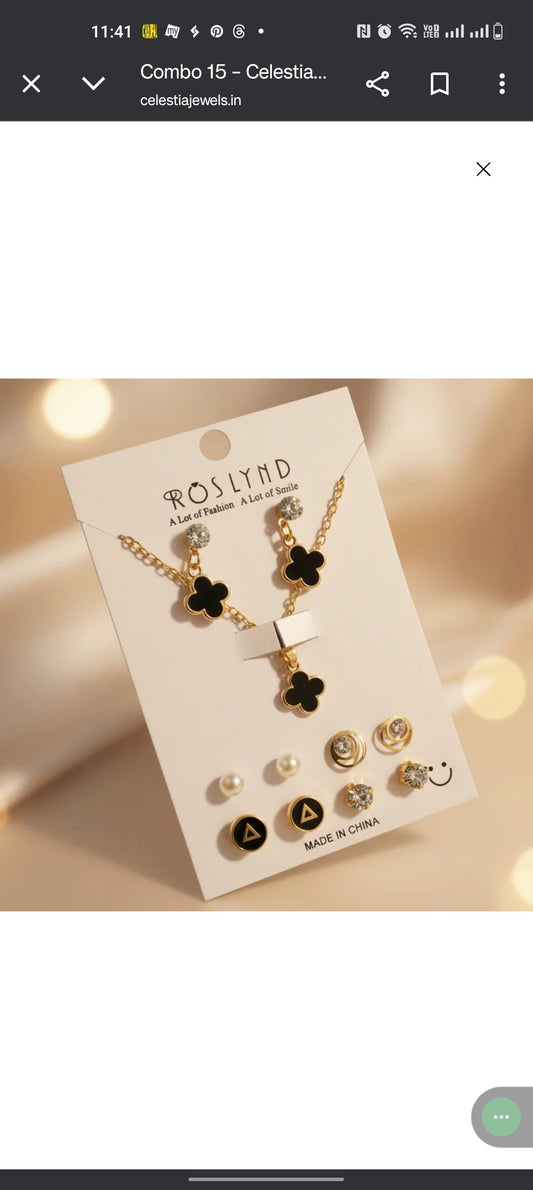 Black Clover Earrings & Pendant Set