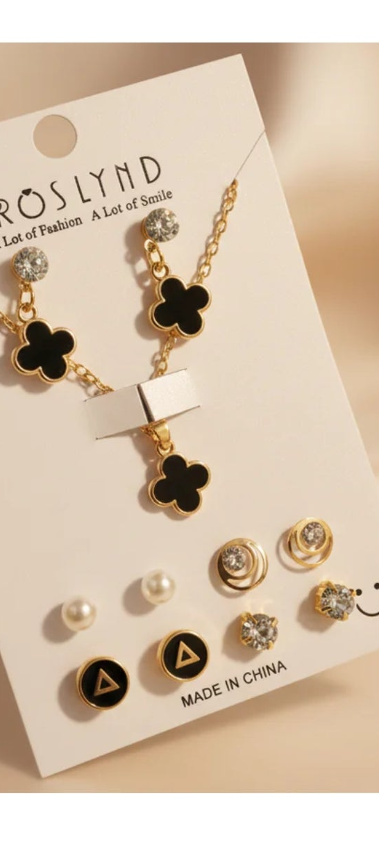 Black Clover Earrings & Pendant Set
