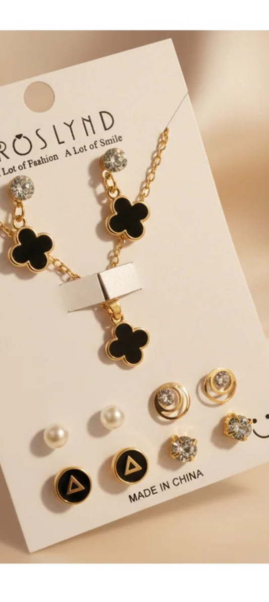 Black Clover Earrings & Pendant Set