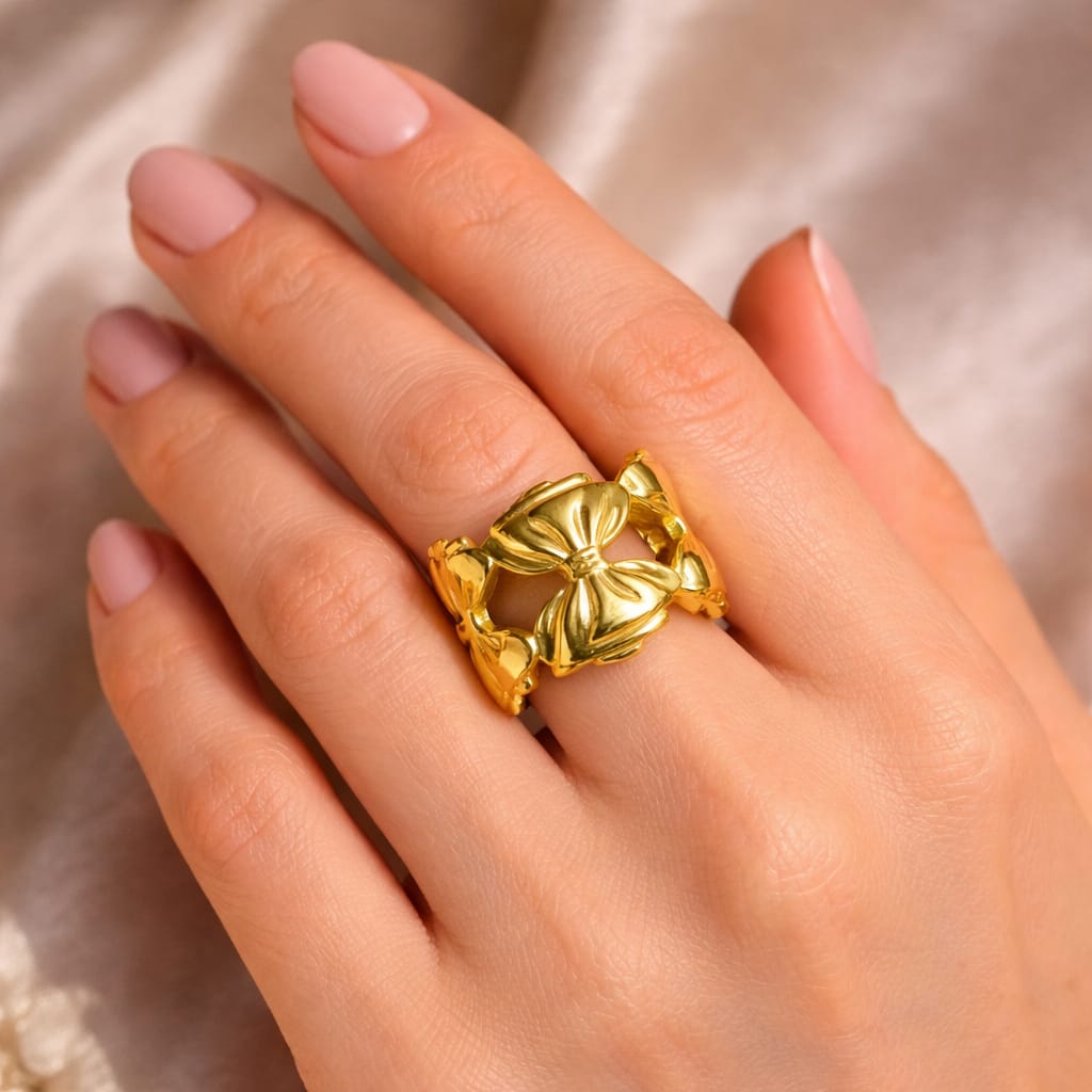Elegant Bow Design Gold Ring for Women | Adjustable Statement Ring