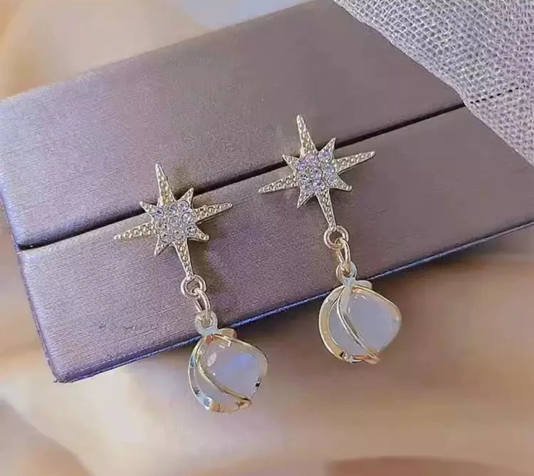 Star Drop Moonstone Earrings