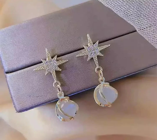 Star Drop Moonstone Earrings