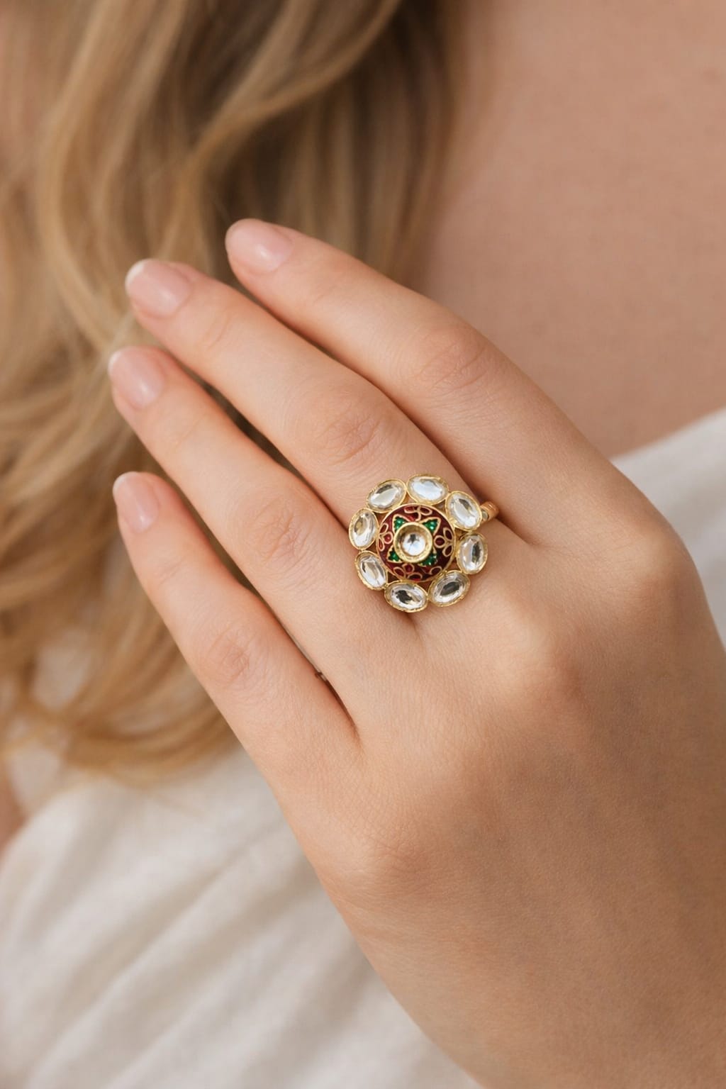 Vintage Mini Kundan Adjustable Ring for Women | Ethnic Designer Ring